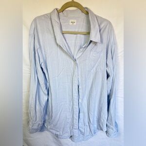 Wilfred Free Linen Blend Button Down Shirt Blue Stripe Size M
